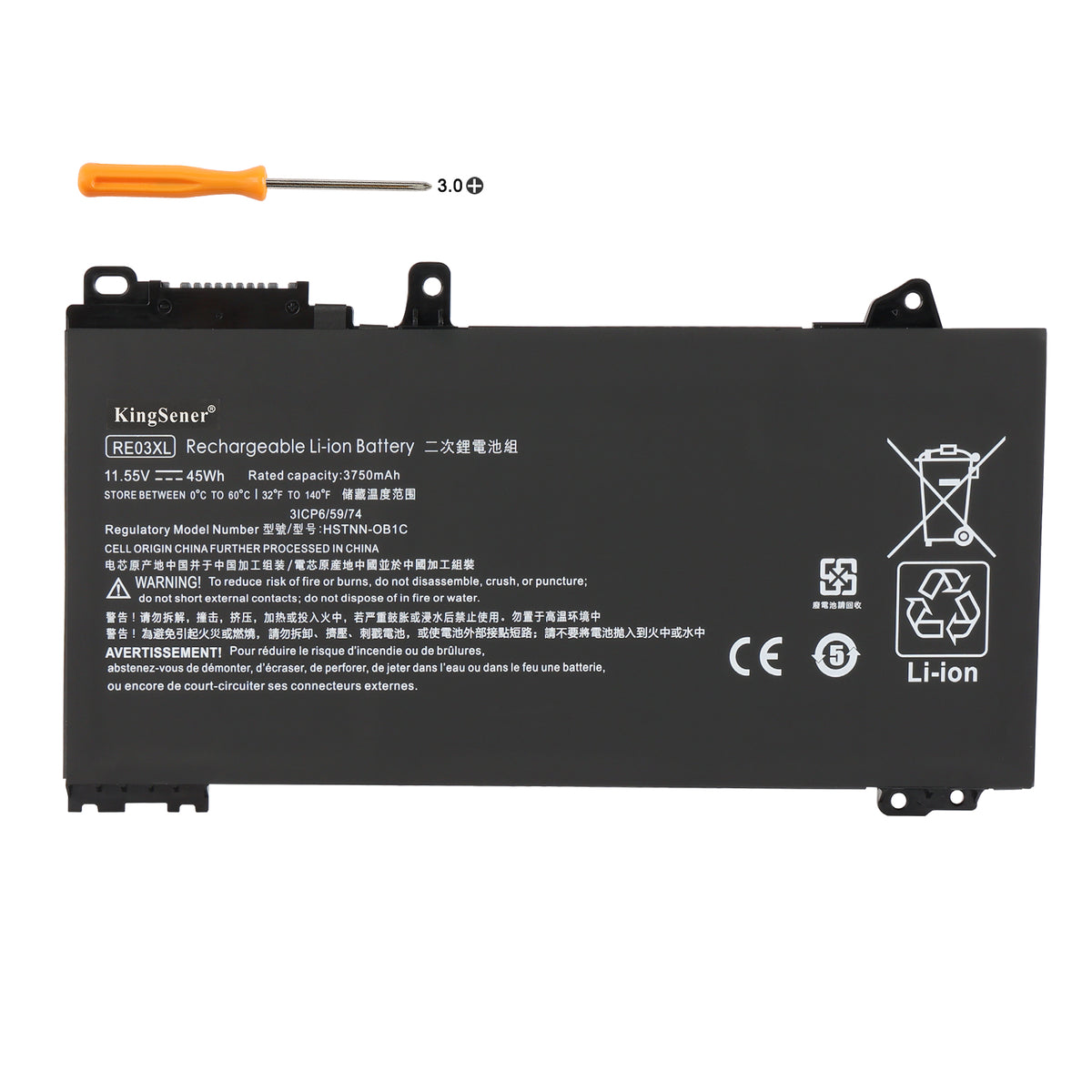 HP RE03XL replacement Li-ion laptop battery 11.55V 45Wh PH3 screwdriver for installation
