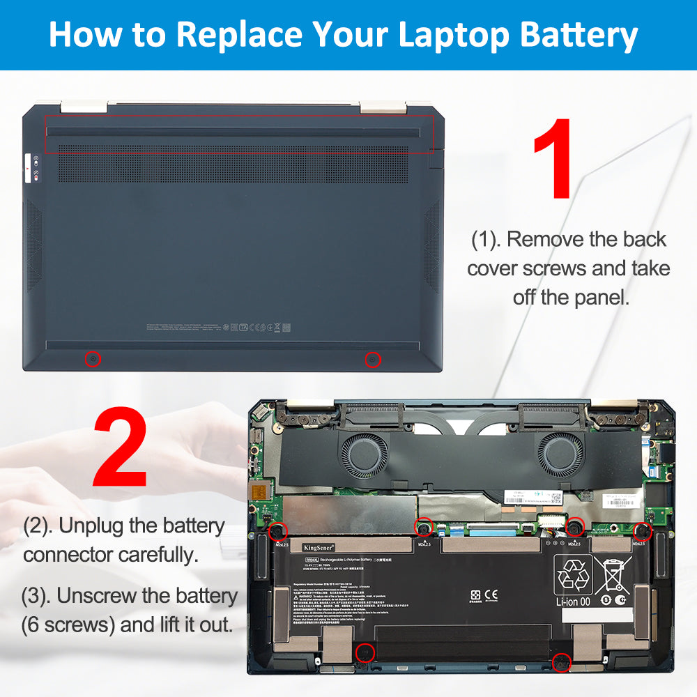 HP RR04XL replacement Li-polymer laptop battery 15.4V 60.76Wh DIY 3-step replacement with 6-screw removal