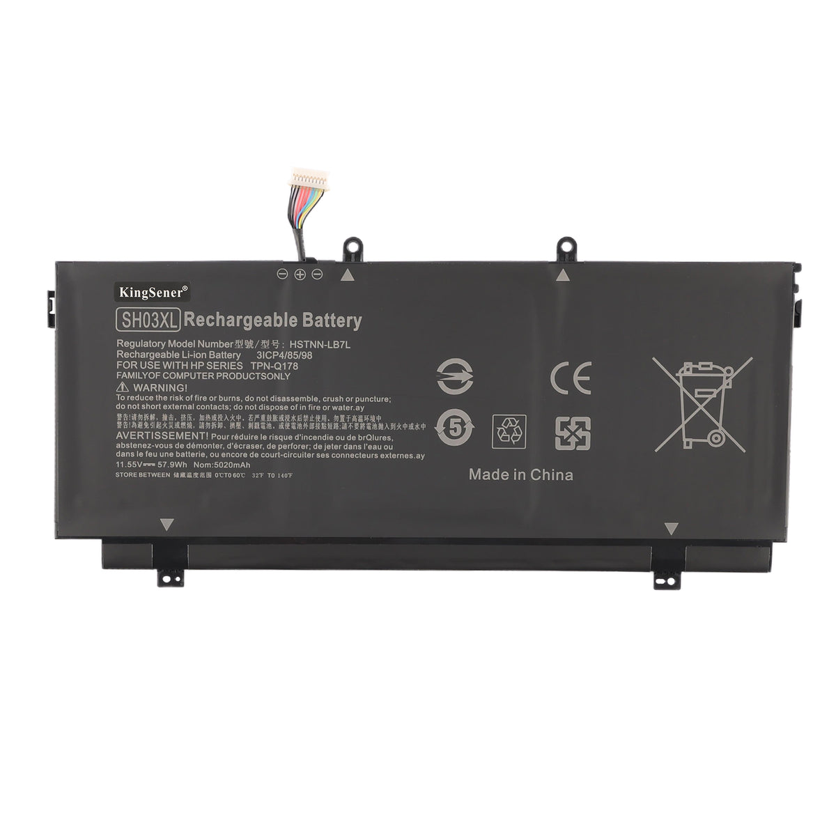 HP SH03XL replacement Li-ion laptop battery 11.55V 57.9Wh 5020mAh white background product main image