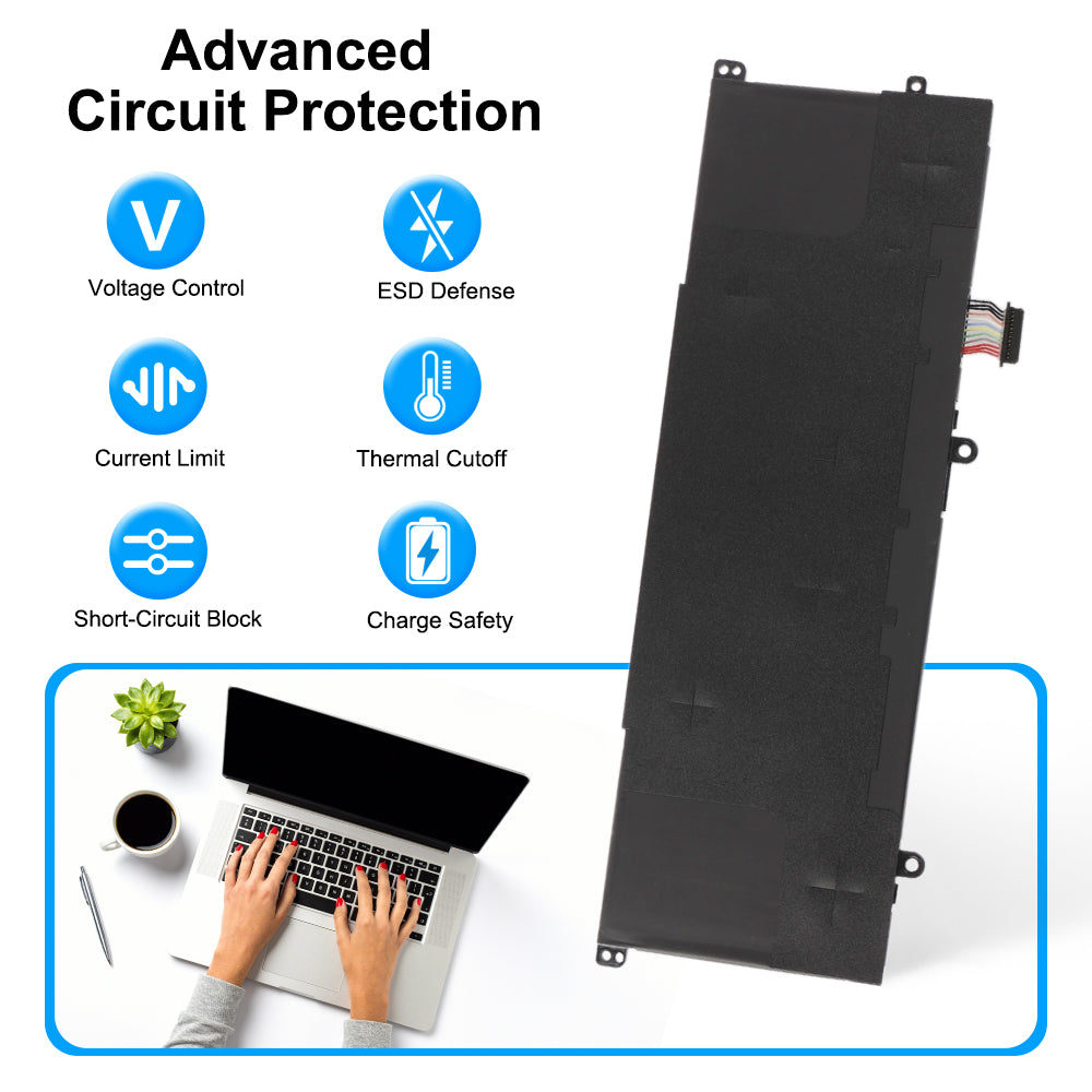 WE04XL battery with six-layer circuit protection including voltage control, ESD defense, thermal cutoff and short-circuit block