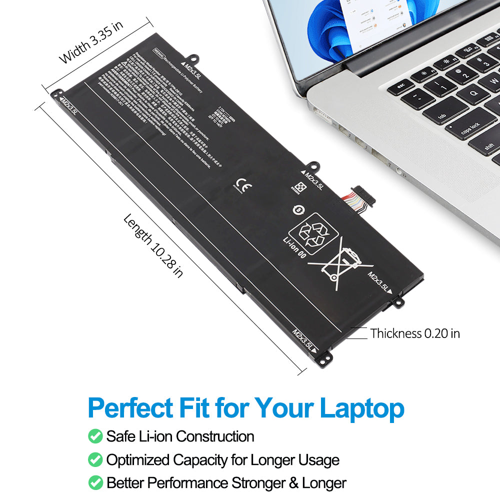 WE04XL replacement battery dimensions 10.28 x 3.35 x 0.20 inch, precision fit for HP Pavilion Plus 14 and 16 series chassis