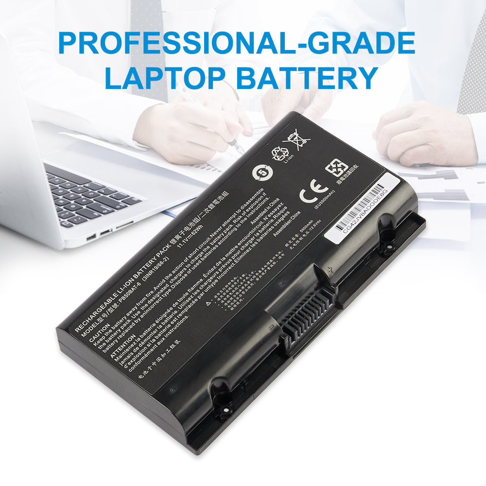 PB50BAT-6 11.1V 62Wh 5500mAh replacement laptop battery with CE certification, professional-grade power for Clevo gaming notebook 6-cell pack
