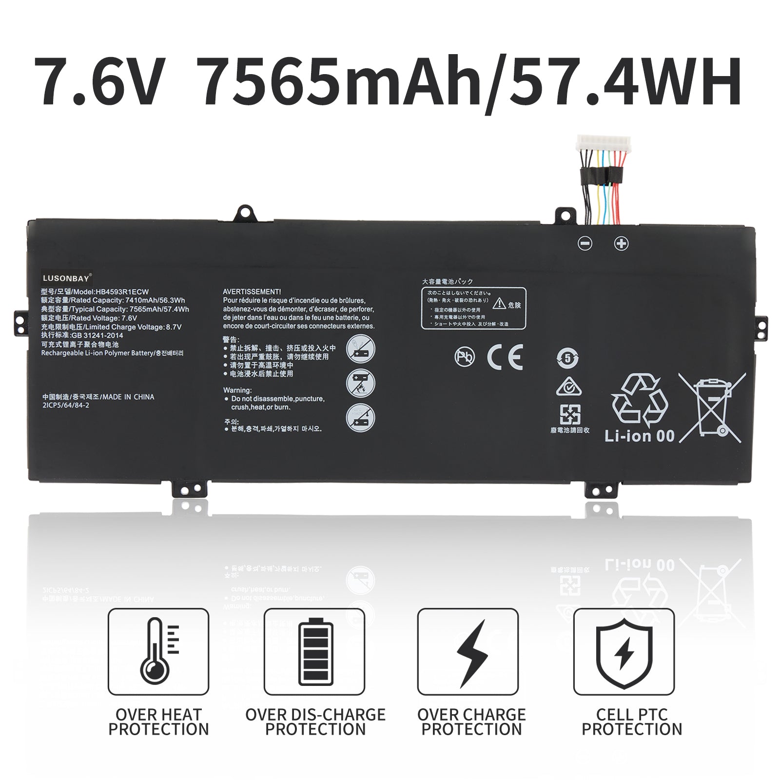 Huawei-HB4593R1ECW-7.6V-57.4WH-Laptop-Battery-LUSONBAY