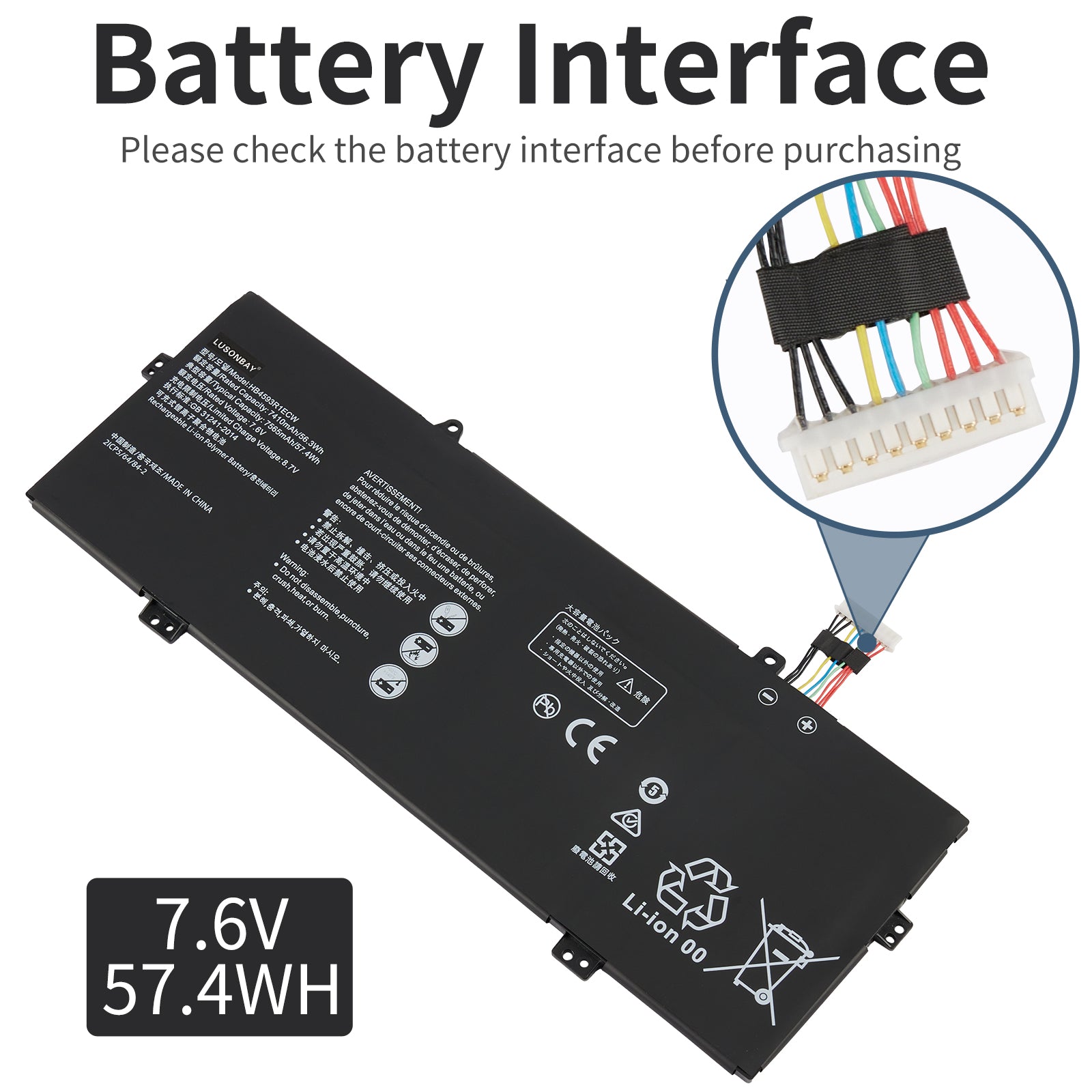 Huawei-HB4593R1ECW-7.6V-57.4WH-Laptop-Battery-LUSONBAY