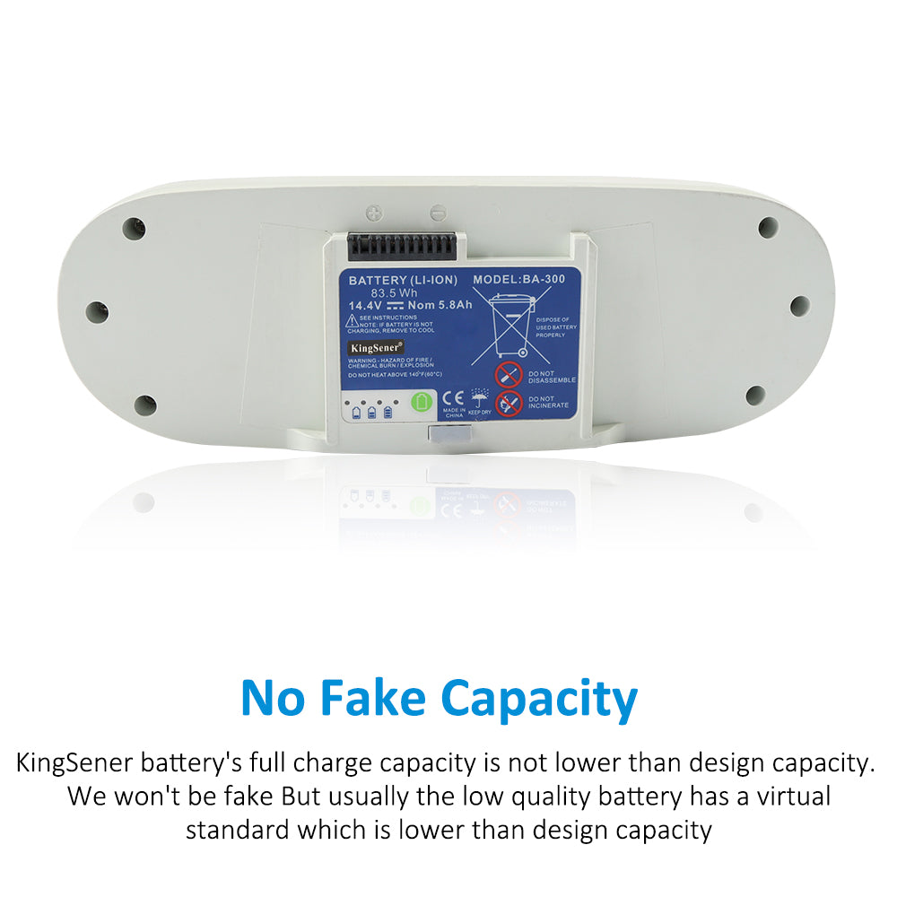 BA-300 battery for Inogen One G3 OxyGo 14.4V 83.5Wh with reflection effect, highlighting genuine capacity guarantee no fake capacity claim for reliable oxygen concentrator power