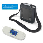 BA-300 battery installed on portable Inogen One G3 oxygen concentrator machine with carrying strap, demonstrating convenient mobile oxygen therapy power solution for medical device use

