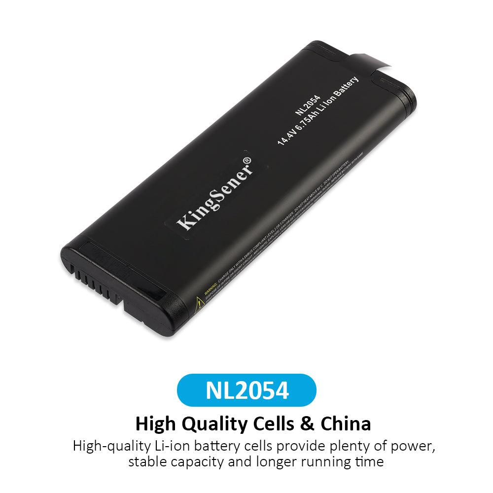 KingSener NL2054 14.4V 6.75Ah 95Wh Li-ion battery displayed at angle, highlighting premium cell quality and longer runtime.