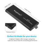 KingSener NL2054 battery shown with dimensions labeled length 8.46 in, width 3.03 in, thickness 0.91 in for perfect fit.
