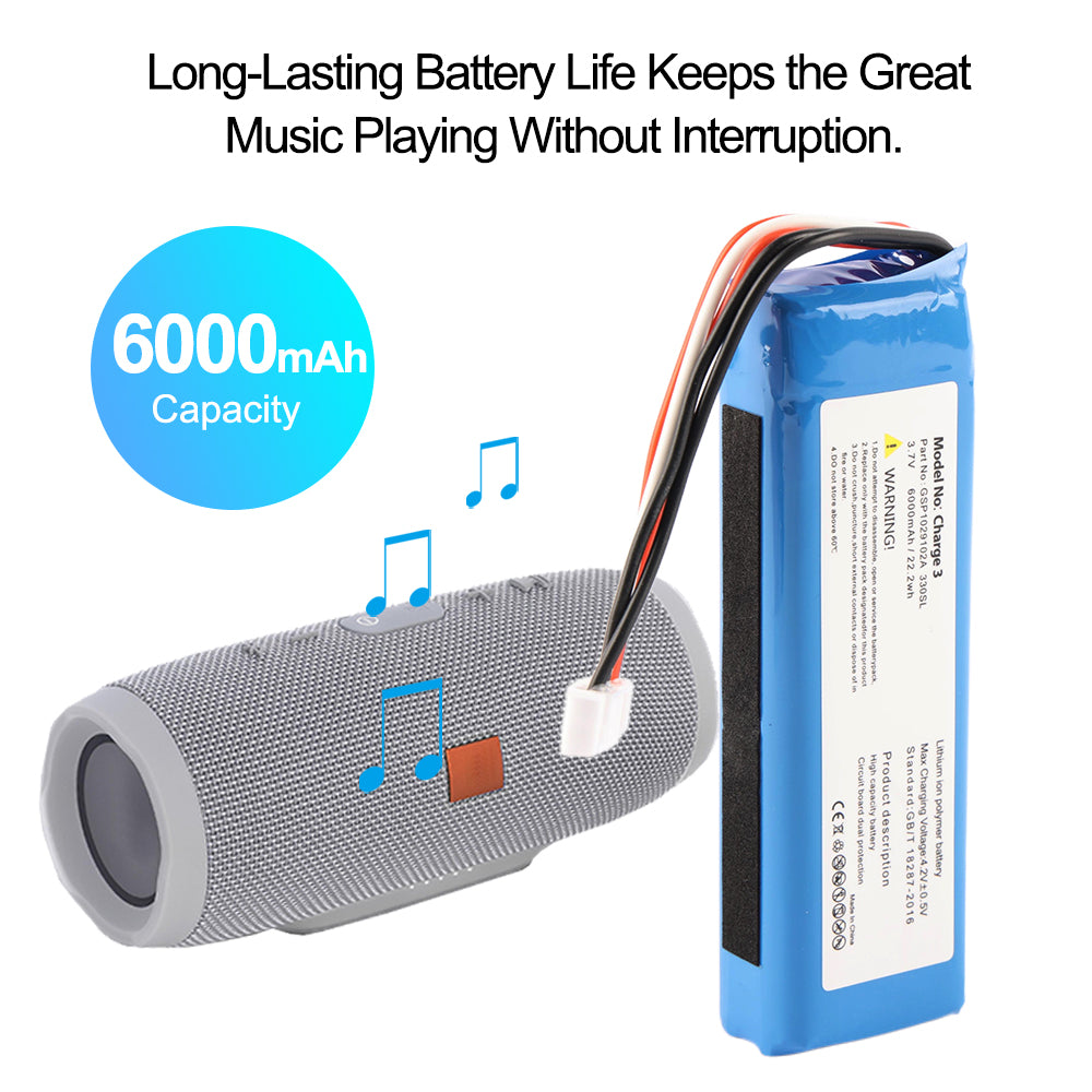 Replacement Li-ion Battery for JBL Charge 3 Speaker GSP1029102A 330SL - 6000mAh Long-Lasting Battery Life