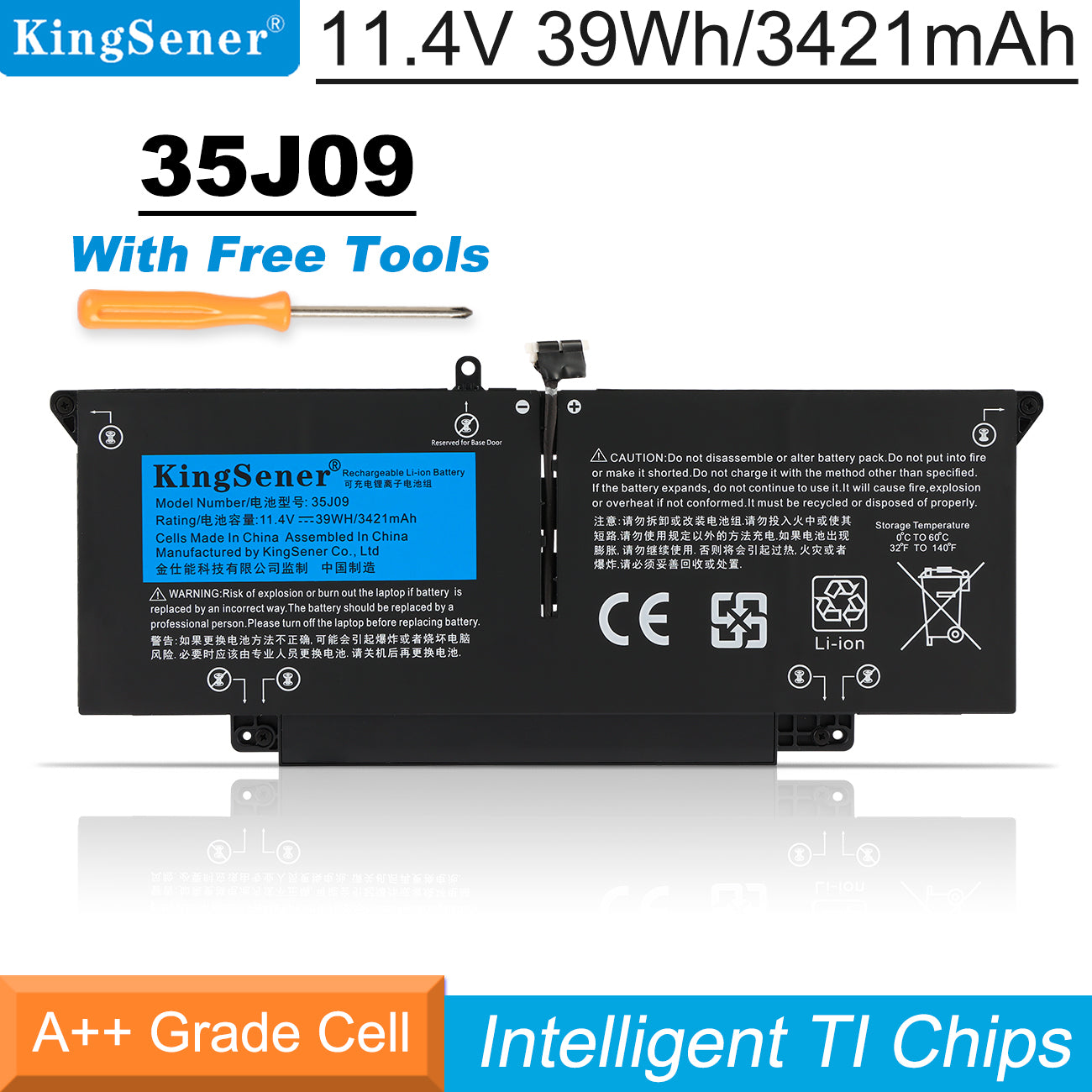 Kingsener-35J09-11.4V-39Wh-3421mAh-Battery