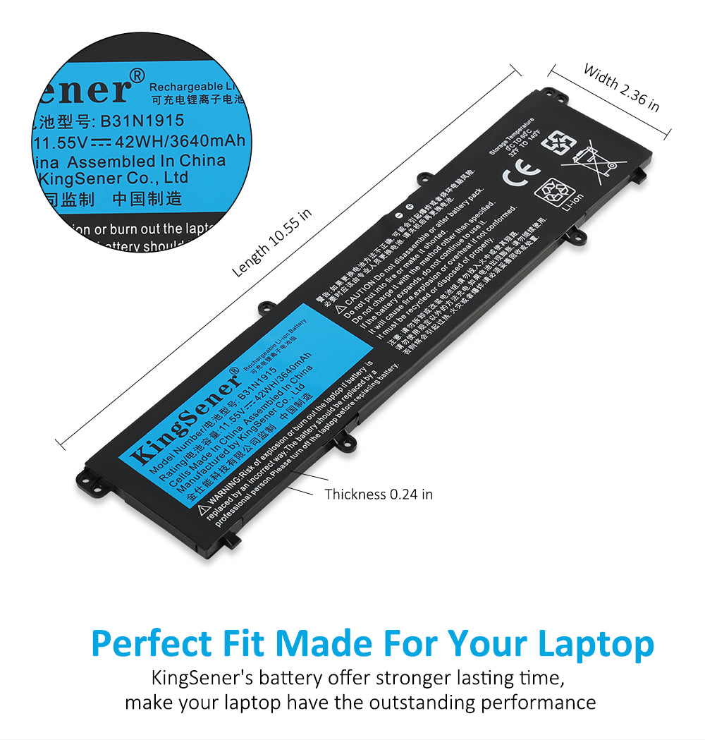 Kingsener-B31N1915-11.55V-42WH-3640mAh-Battery