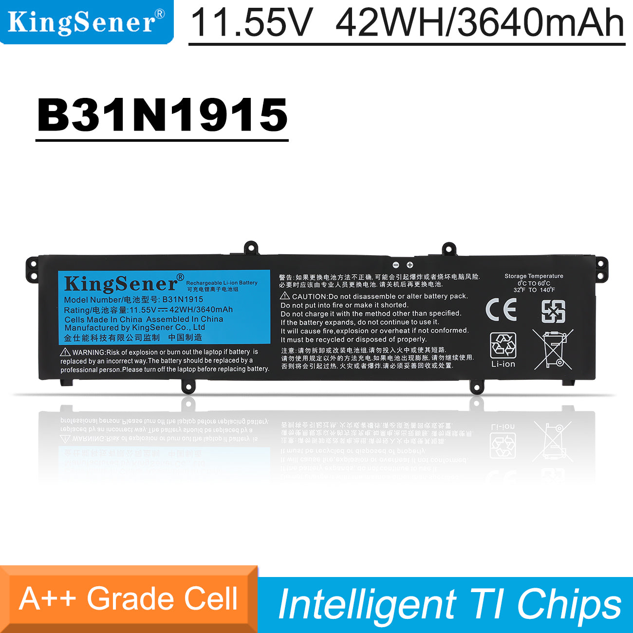 Kingsener-B31N1915-11.55V-42WH-3640mAh-Battery