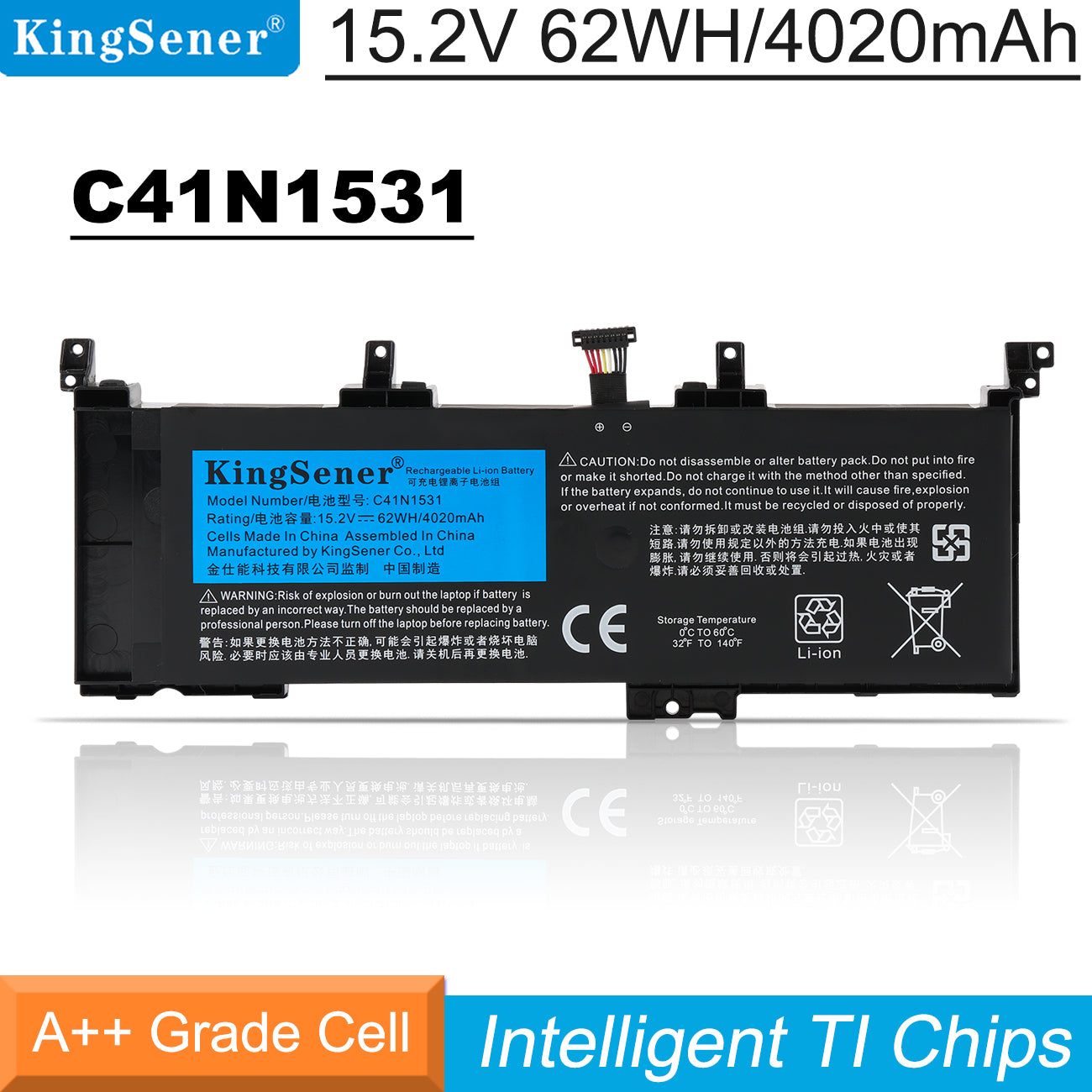Kingsener-C41N1531-15.2V-62WH-4020mAh-Battery