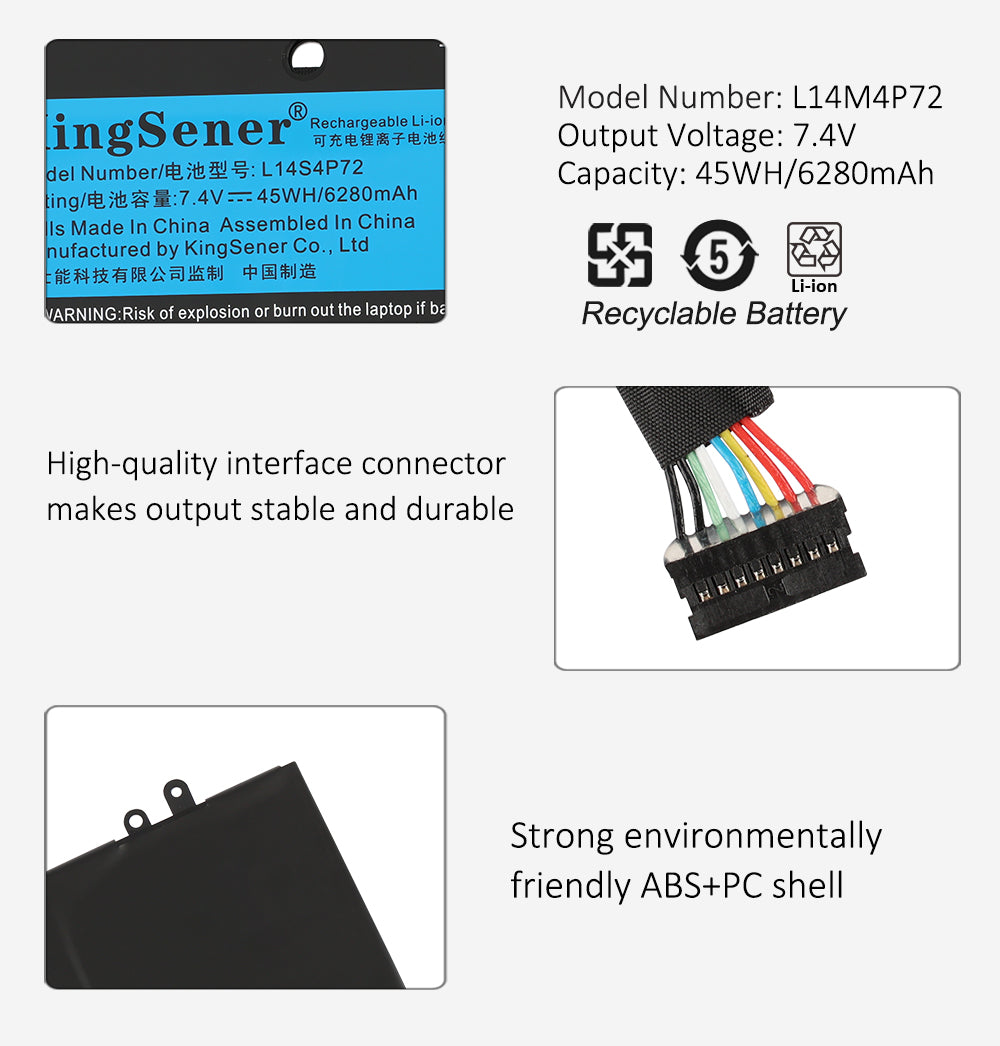 Kingsener-L14M4P72-7.4V-45WH-6280mAh-Battery