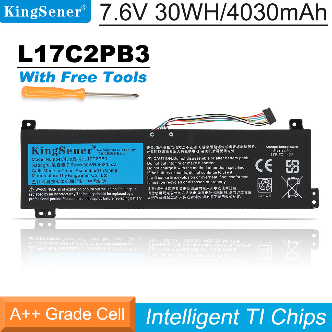 Kingsener-L17C2PB3--7.6V-30WH-4030mAh-Battery