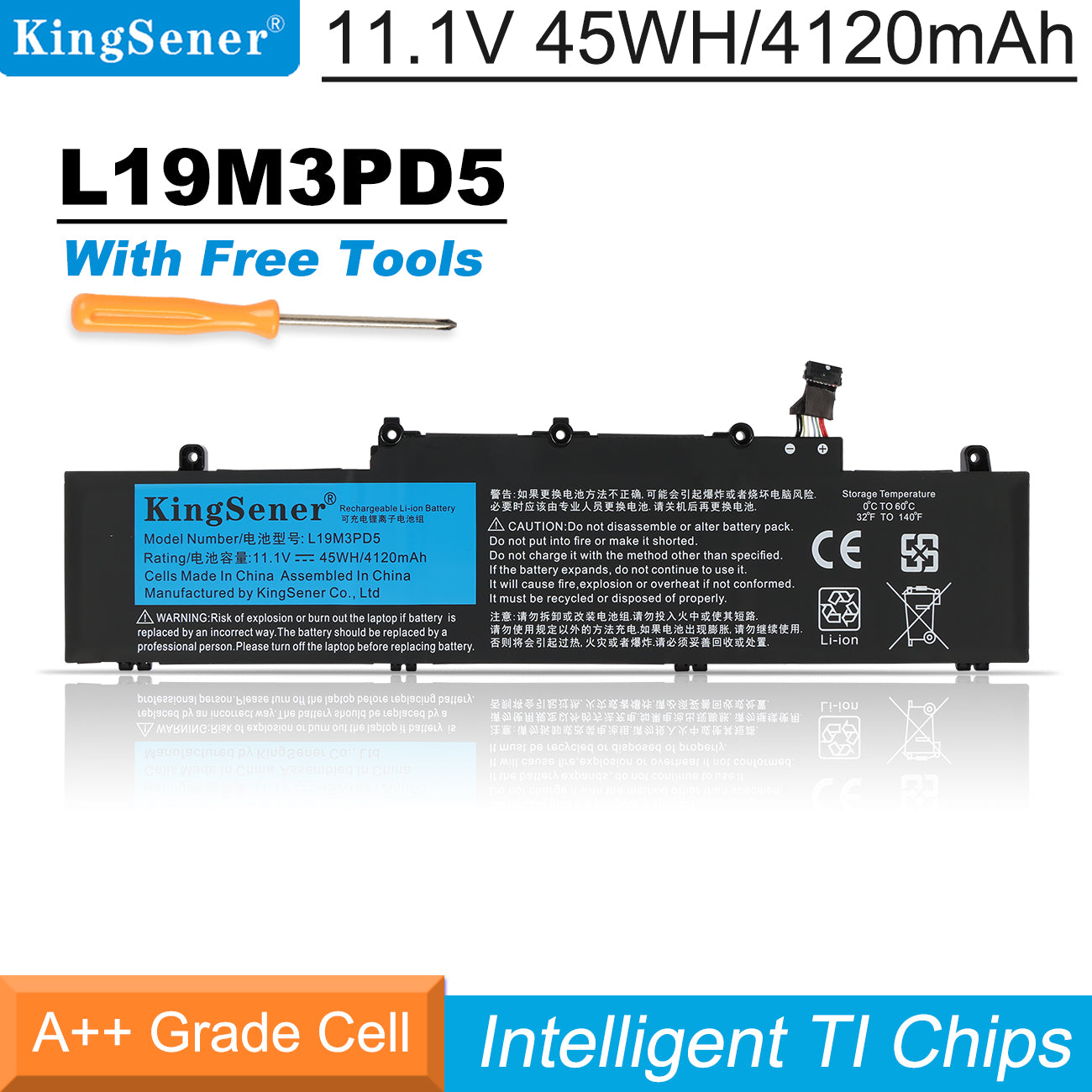 Kingsener-L19M3PD5-11.1V-45WH-4120mAh-Battery