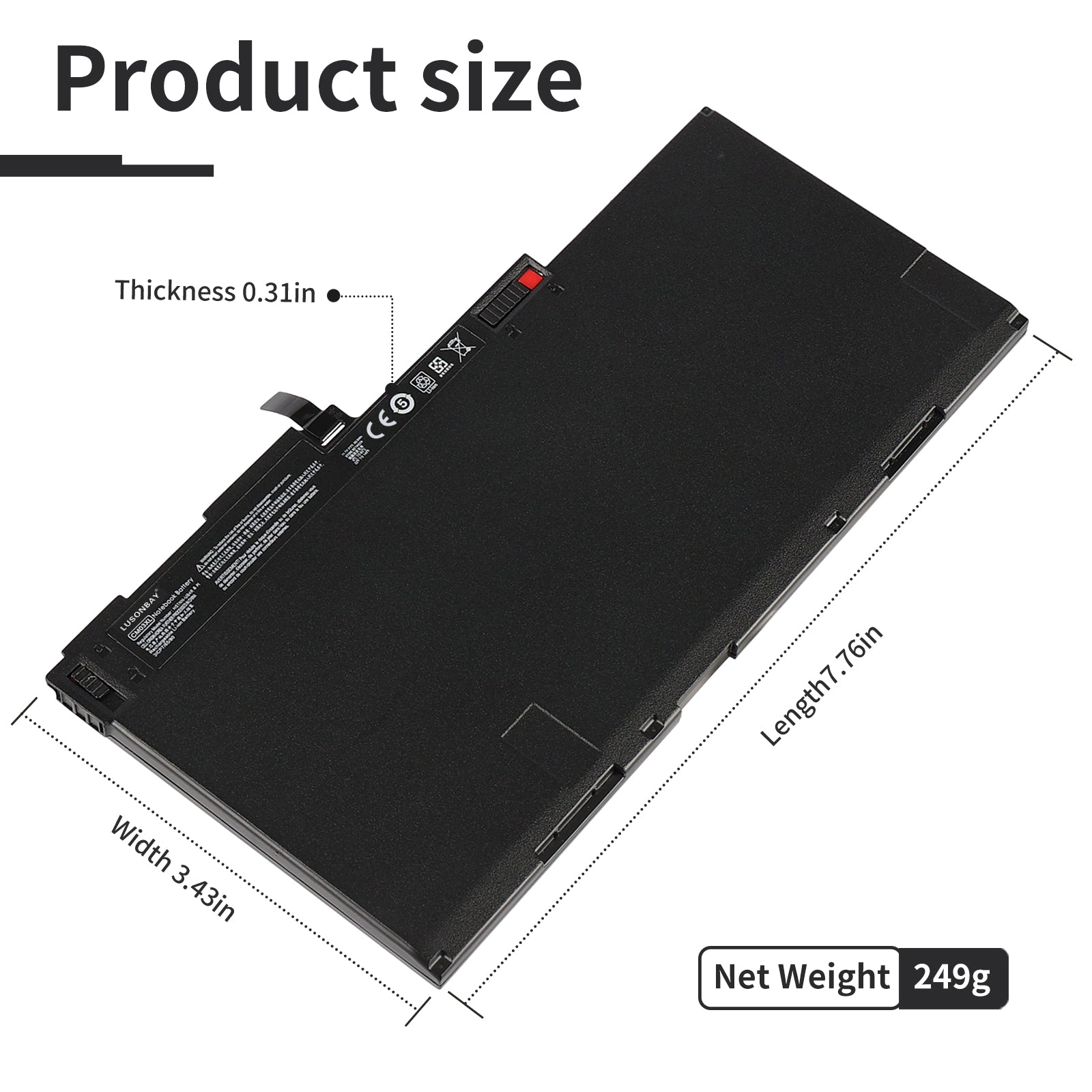 LUSONBAY CM03XL Battery For HP EliteBook 840 G1 G2 745 850 G1 G2 HSTNN-IB4R - Product Size