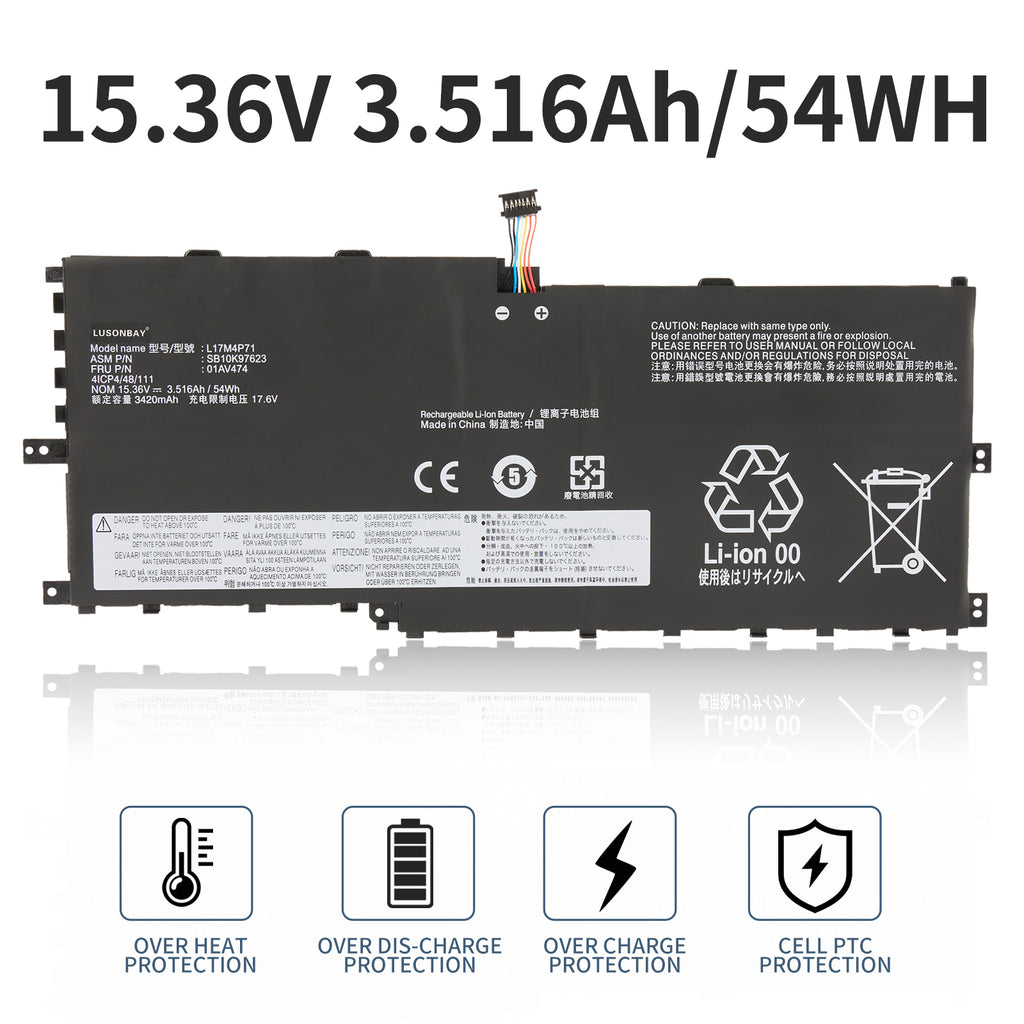 L17M4P71 Battery 15.36V 54Wh with Over Heat Charge Discharge PTC Protection for Lenovo ThinkPad X1 Yoga