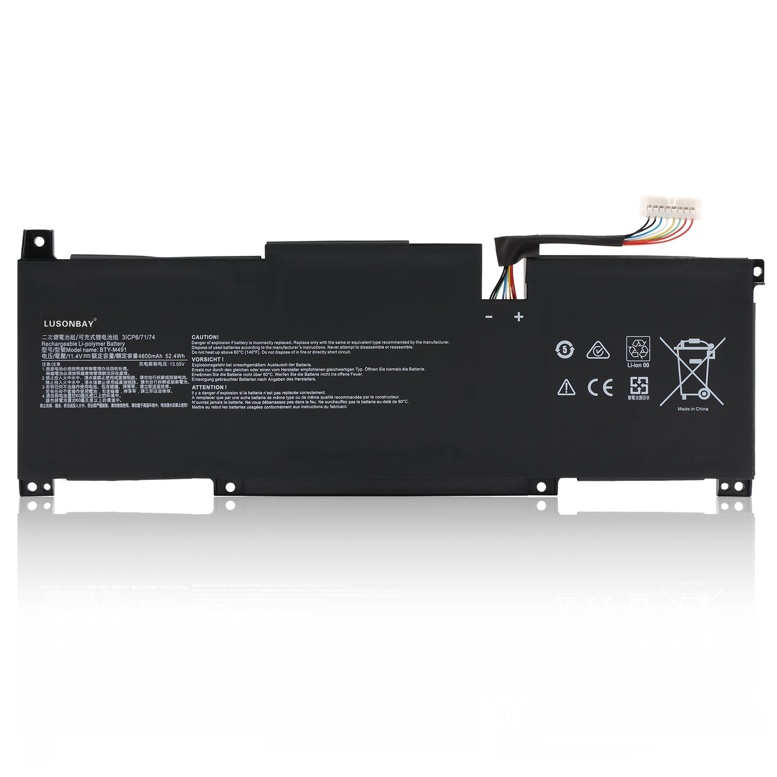 LUSONBAY BTY-M491 Laptop Battery For MSI Modern 15 A10RB A10RB-041TW A10RB-033CN A10RB-034CN - Front View on White