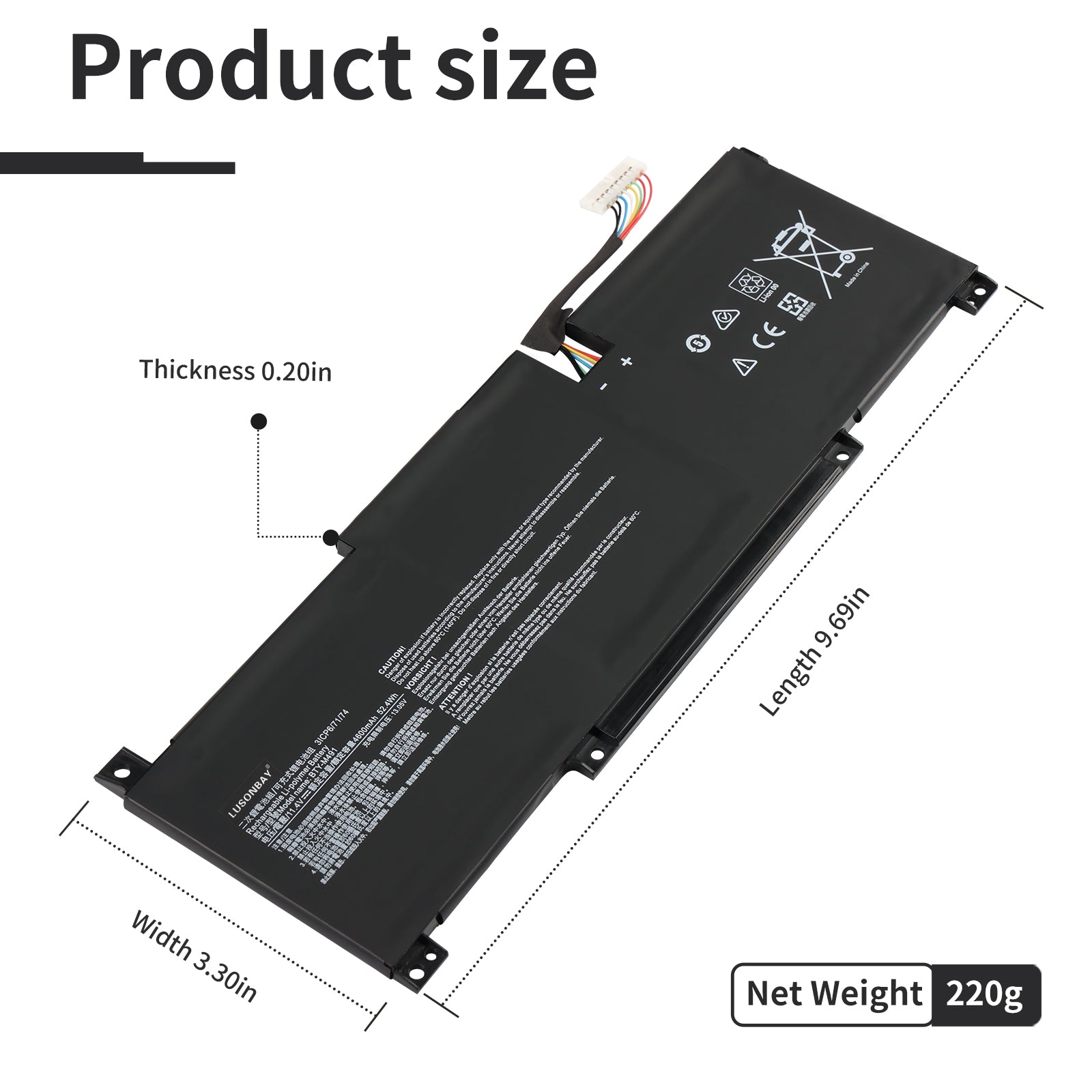 LUSONBAY BTY-M491 Laptop Battery For MSI Modern 15 A10RB A10RB-041TW A10RB-033CN A10RB-034CN - Product Size