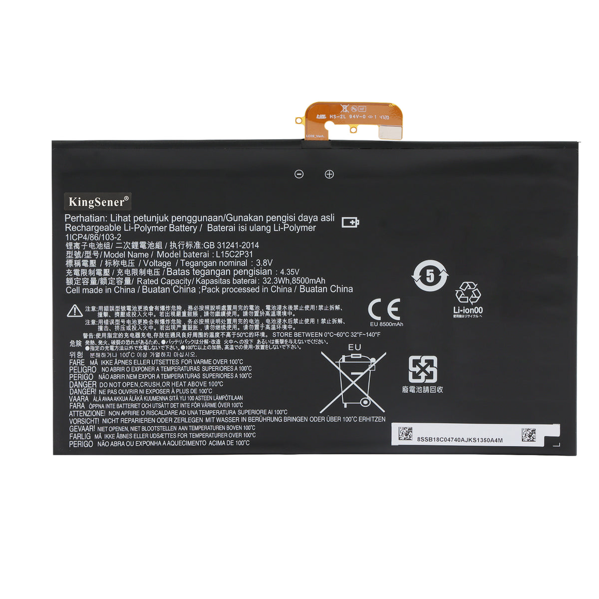 L15C2P31 replacement tablet battery 3.8V 32.3Wh 8500mAh Li-Polymer for Lenovo Yoga Book