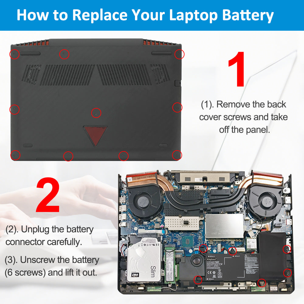 Lenovo L16M4PB0 replacement Li-ion laptop battery 15.36V 55Wh DIY 3-step replacement 6-screw removal