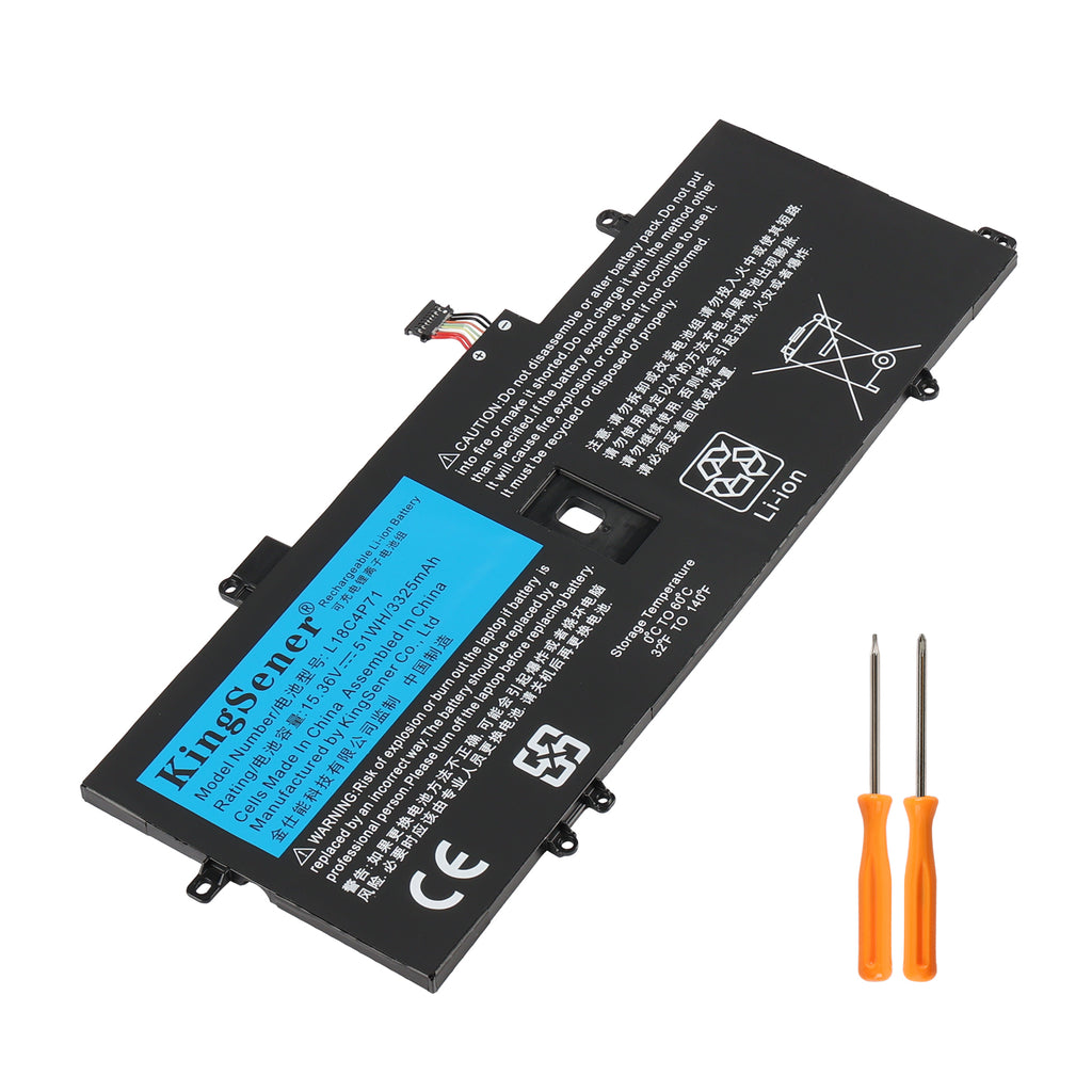 L18C4P71 laptop battery for Lenovo ThinkPad X1 Yoga, 15.4V 47.74WH, with two orange screwdrivers and black rectangular casing.