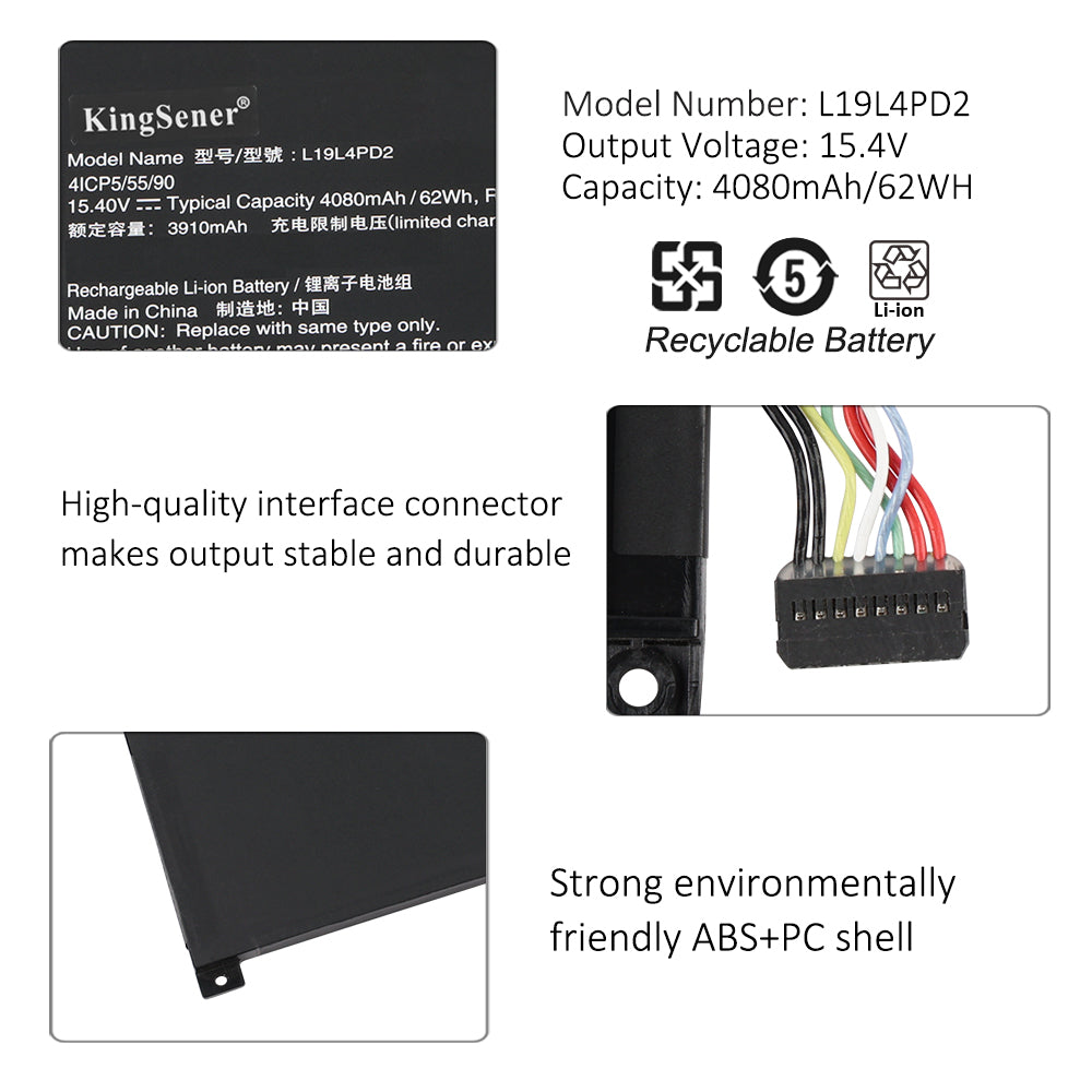 KingSener L19M4PD2 筆記型電腦電池，適用於聯想 IdeaPad Yoga S740-14IIL 系列筆記型電腦，型號包括 5B10W67424、5B10U97772、L19L4PD2、5B10W67253 和 5B10U9773。