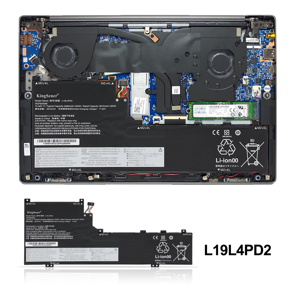 KingSener L19M4PD2 筆記型電腦電池，適用於聯想 IdeaPad Yoga S740-14IIL 系列筆記型電腦，型號包括 5B10W67424、5B10U97772、L19L4PD2、5B10W67253 和 5B10U9773。