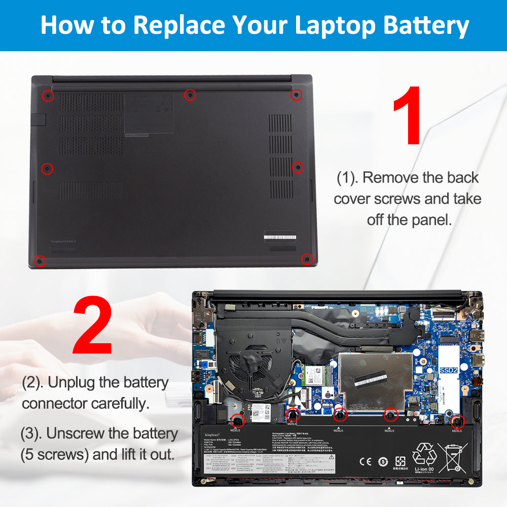 Step-by-step guide how to replace L20L3PD4 battery in Lenovo ThinkPad laptop