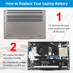 L24B3PK2 battery replacement steps: remove back cover screws, unplug connector, unscrew 2 mounting points and lift out