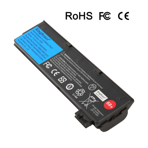 X240 Replacement Laptop Battery for Lenovo ThinkPad, 11.22V 72Wh, Long black battery with red 68+ circle and blue label.