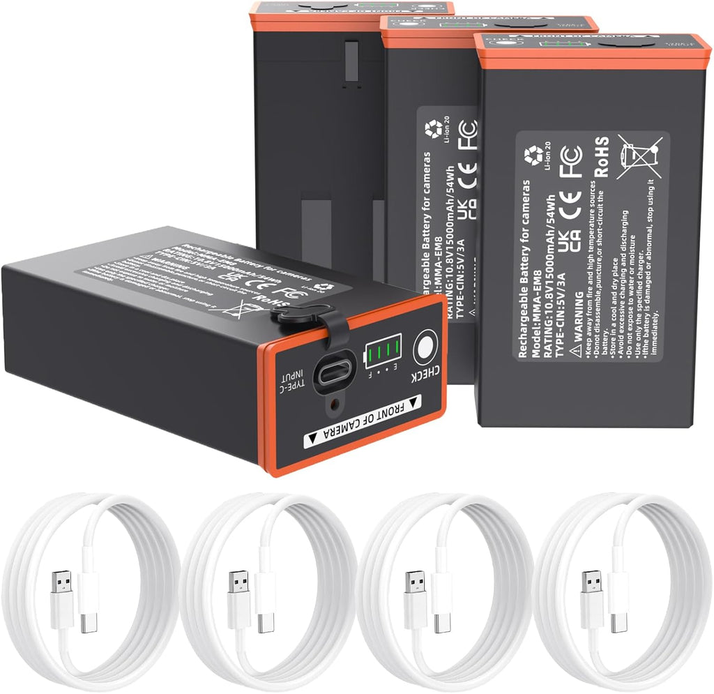 MMA-EM8 rechargeable trail camera battery with USB-C charging cables, 5000mAh replacement for Moultrie Edge series cameras