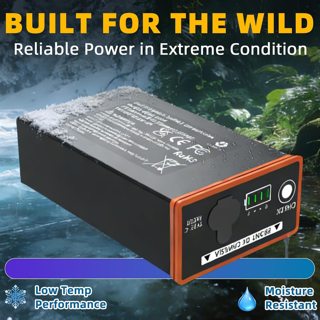 MMA-EM8 hunting camera battery built for extreme weather, snow and moisture resistant design delivers reliable power in cold wet conditions