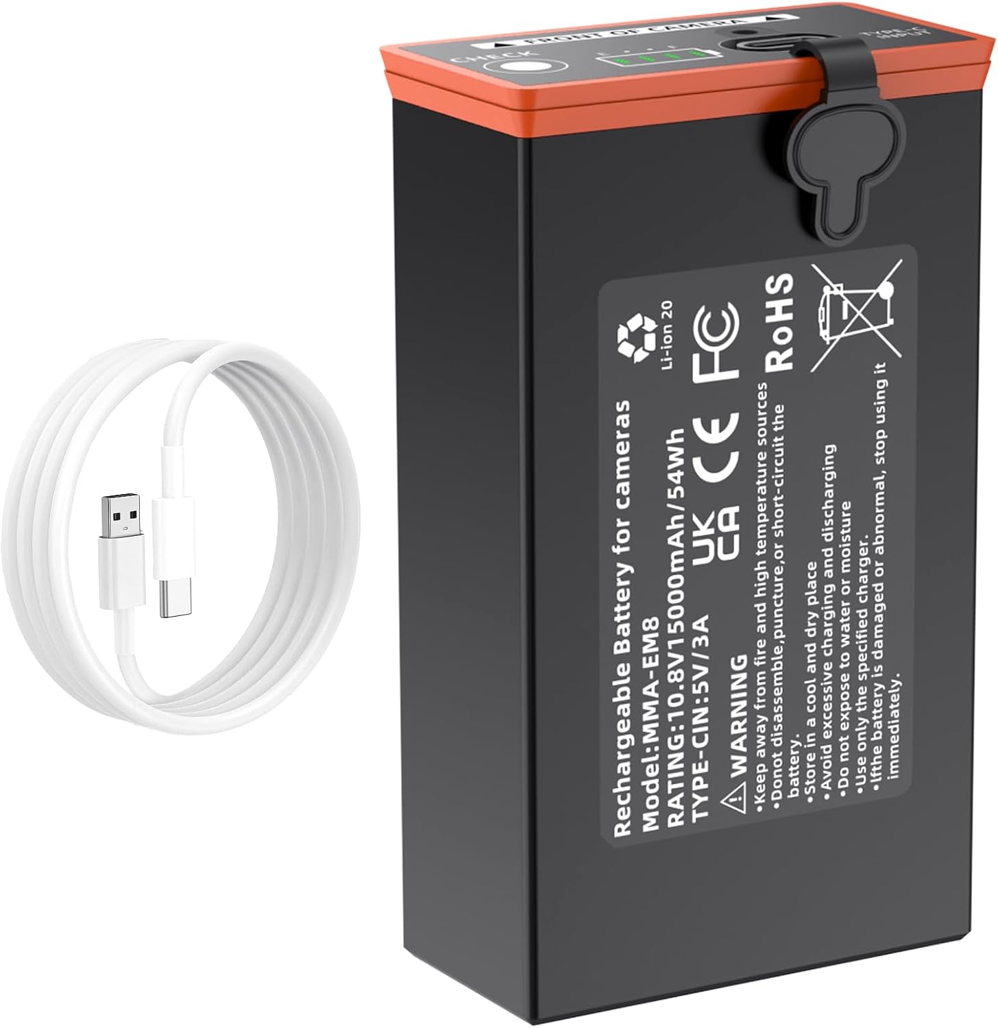 MMA-EM8 rechargeable trail camera battery with USB-C charging cables, 5000mAh replacement for Moultrie Edge series cameras