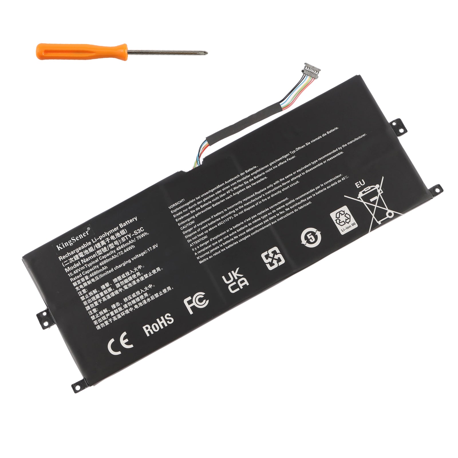 BTY-S3C 75Wh Li-ion battery comes with free screwdriver tool for easy DIY replacement in MSI Prestige 13 AI Evo
