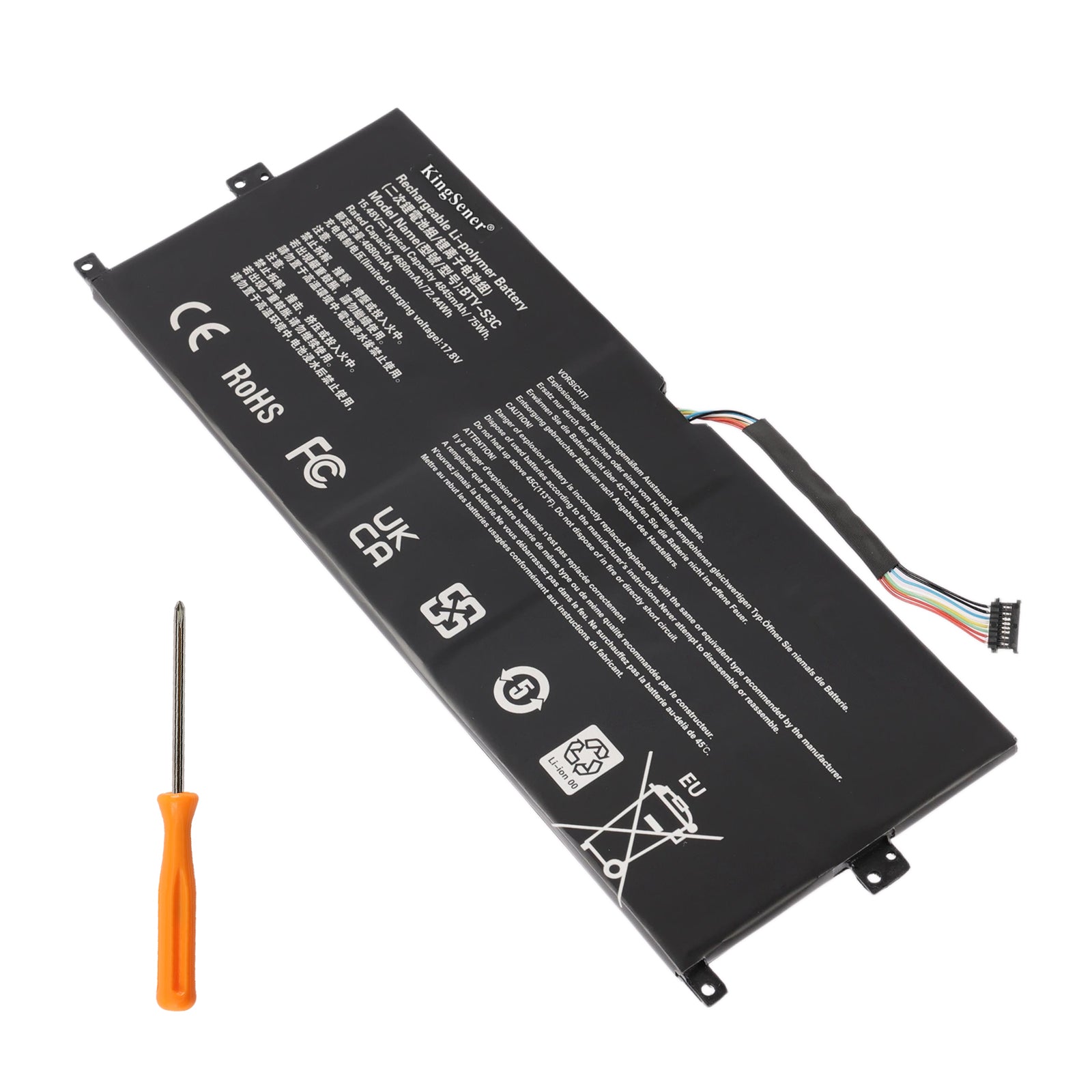 BTY-S3C 75Wh Li-ion battery comes with free screwdriver tool for easy DIY replacement in MSI Prestige 13 AI Evo