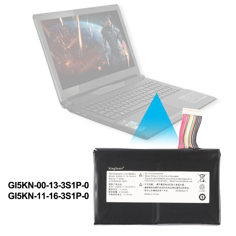 GI5KN-11-16-3S1P-0 (GI5KN-00-13-3S1P-0) replacement battery 11.4V 46.74Wh for CLEVO gaming laptop