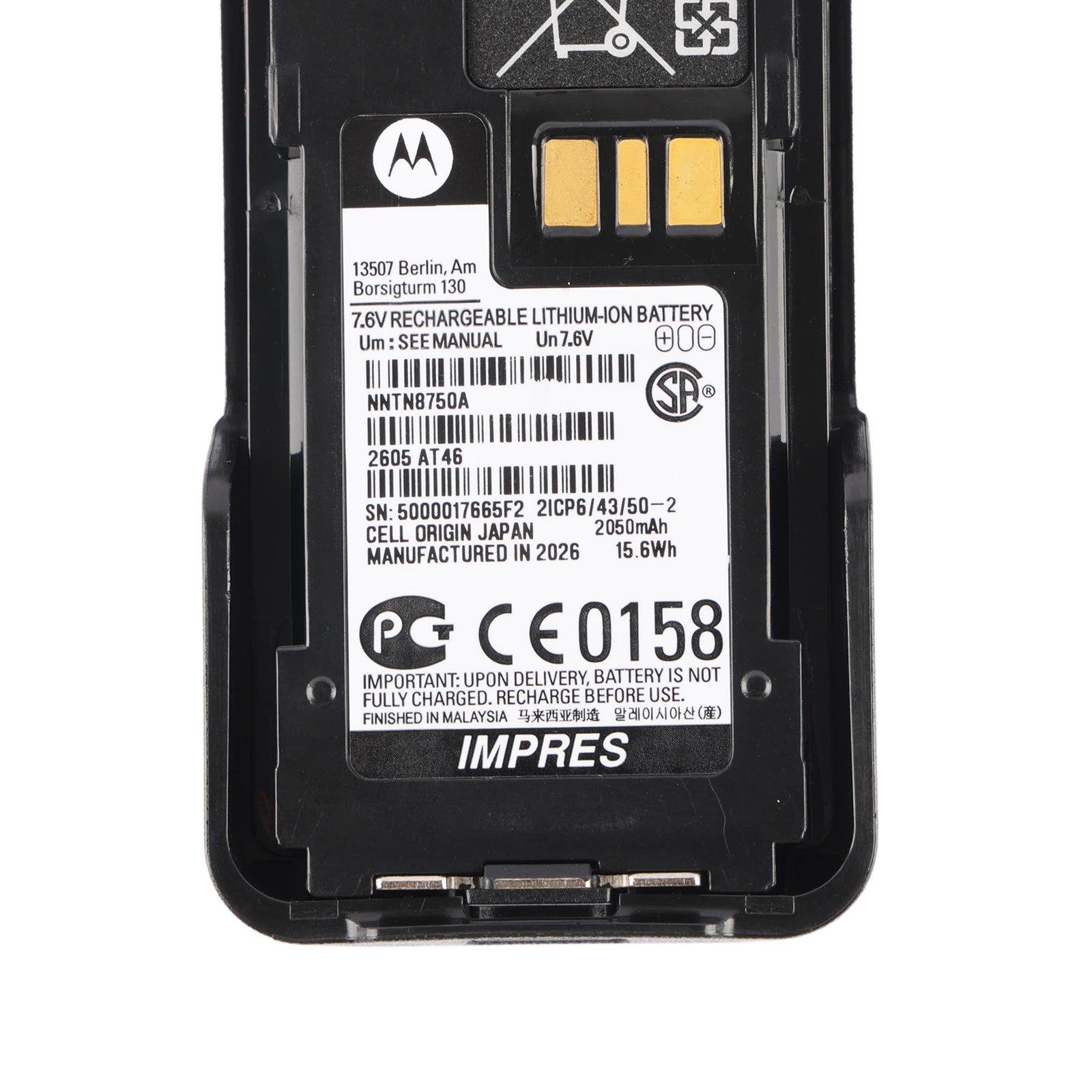 NNTN8750A Battery Replacement for Motorola APX3000 APX4000 7.4V 2050mAh