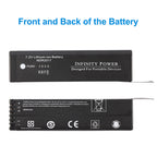 Front and back view of NDR2017 battery showing Infinity Power branding and CE certification