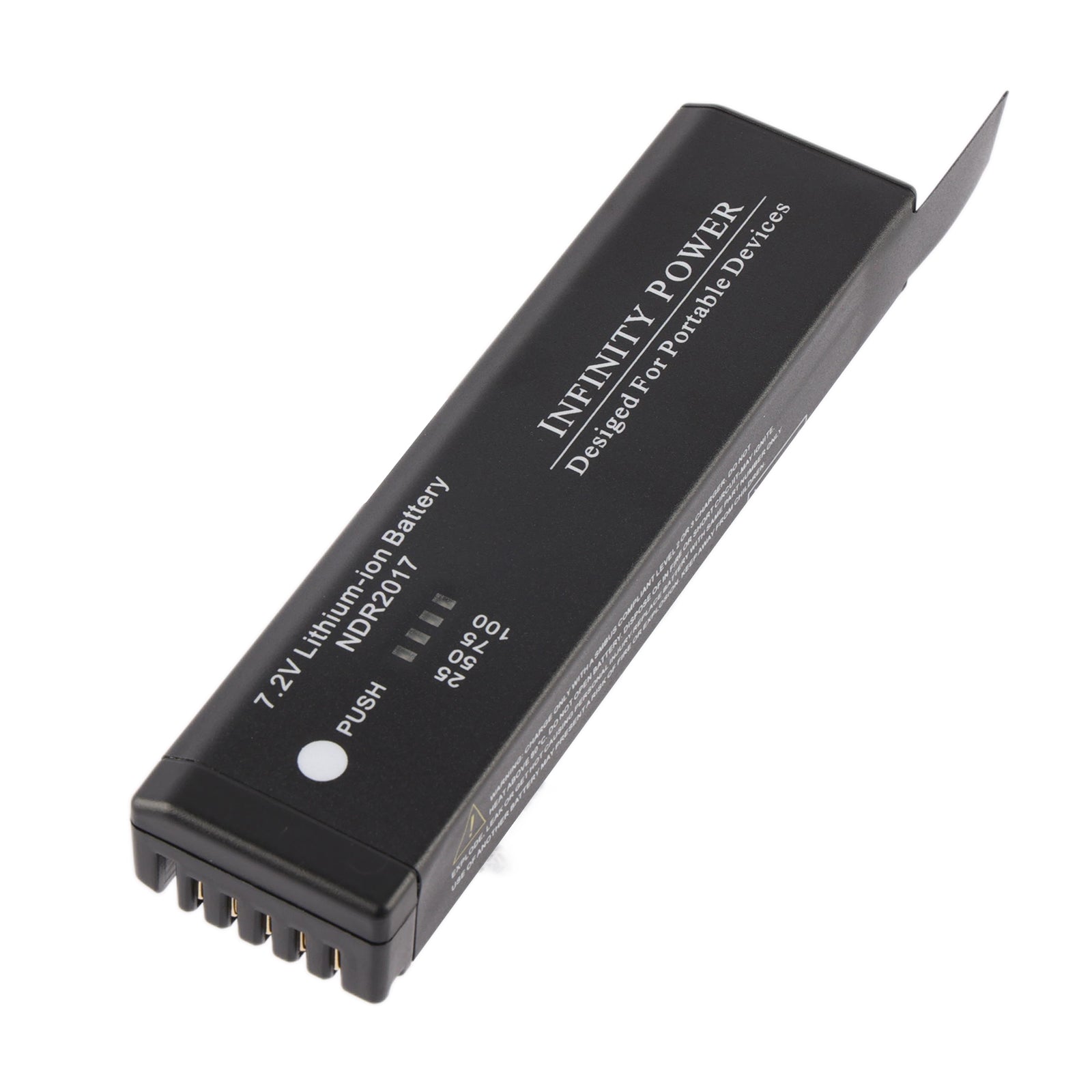 Side profile view of NDR2017 battery showing Infinity Power branding on white background