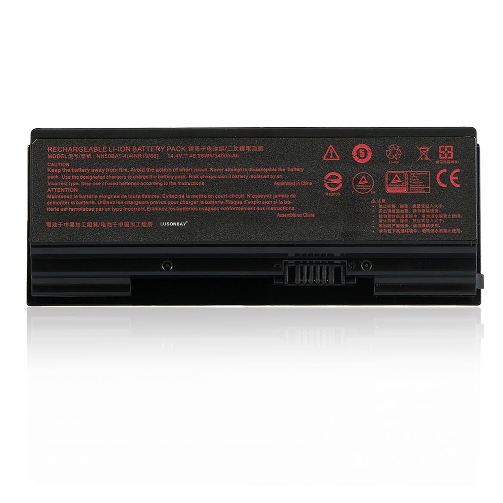 LUSONBAY NH50BAT-4 Laptop Battery For Clevo NH70RHQ NH58RCQ machenike T58 Sager NP6875 - Front View on White