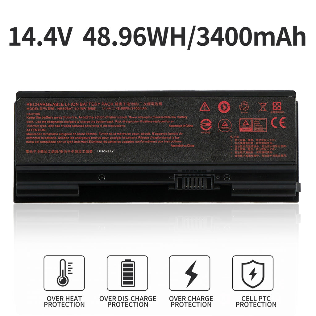 LUSONBAY NH50BAT-4 Laptop Battery For Clevo NH70RHQ NH58RCQ machenike T58 Sager NP6875 - 14.4V 48.96WH/3400mAh