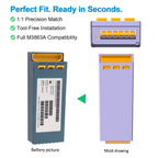M3863A defibrillator battery 1:1 precision fit for Philips FR2 FR2 Plus, tool-free installation, battery picture vs mold drawing comparison