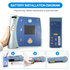 M3863A battery installation diagram for Philips ForeRunner FR2 AED, plug and play 3-step guide: insert push and lock, 12V 4200mAh