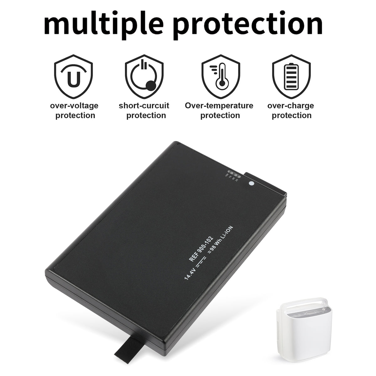 REF 900-102 battery with multiple protection: over-voltage short-circuit over-temperature over-charge safeguards for medical oxygen devices