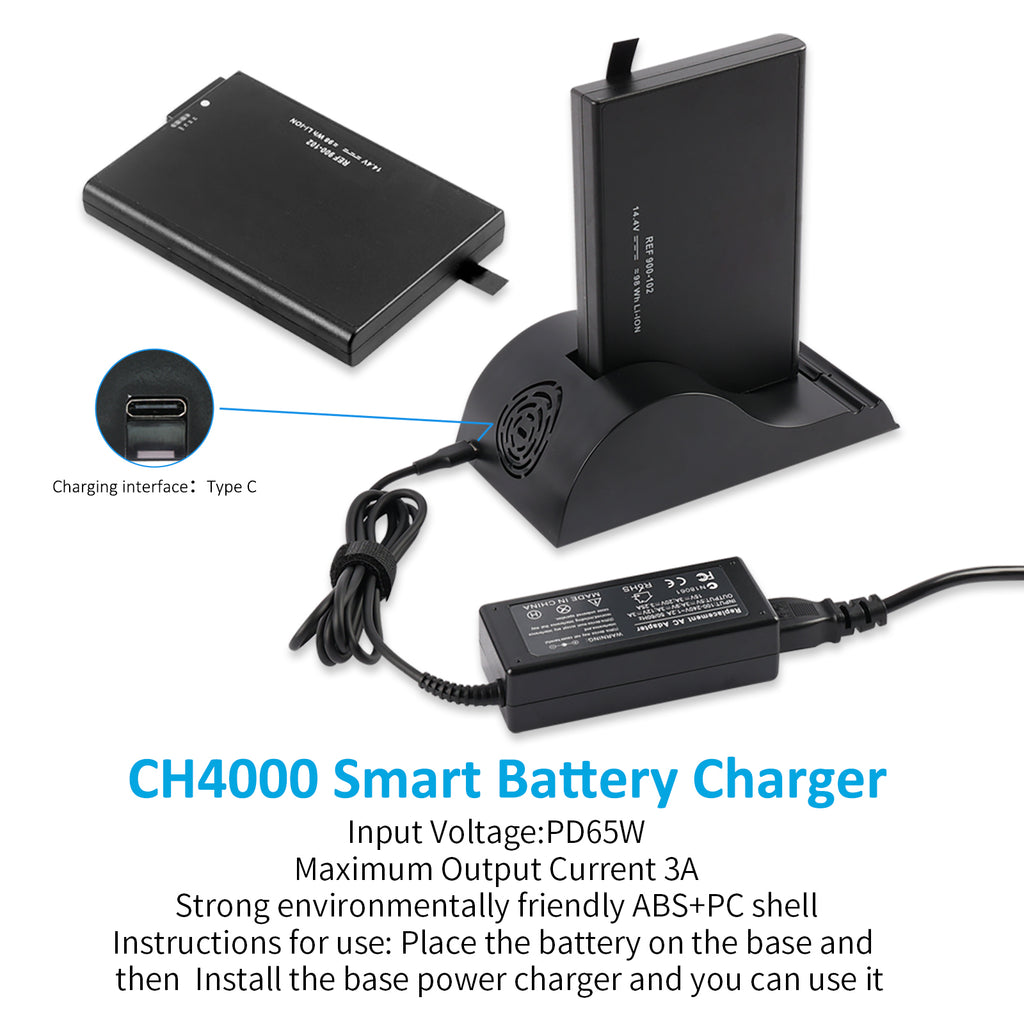 CH4000 smart battery charger Type-C PD65W 3A max output for REF 900-102 portable oxygen battery ABS+PC shell