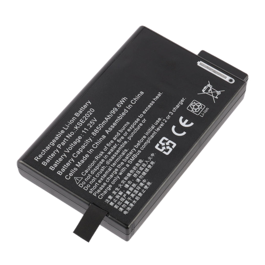 RRC2020 battery full specification label showing 11.25V 8850mAh 99.6Wh high-capacity Li-ion, SMBus compliant charging requirement, CE and safety certification marks