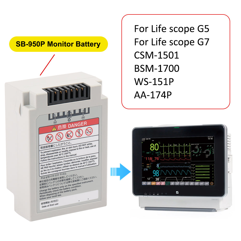 SB-950P Li-ion Battery For Nihon Kohden Lifescope G5 CSM-1501 Typ SB-950P-CL
