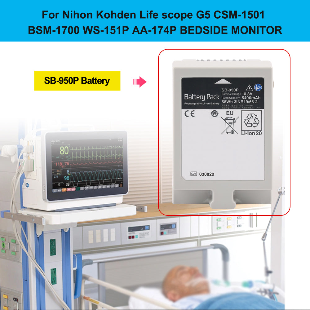 SB-950P Li-ion Battery For Nihon Kohden Lifescope G5 CSM-1501 Typ SB-950P-CL